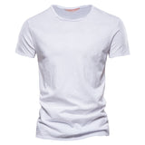 100% Cotton Men's T-shirt Casual Soft Fitness Summer Thin Home Clothes O-Neck Short Sleeve Soild Mart Lion F038-white CN Size S 50-55kg 