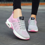 Air Cushion Sneakers Women Breathable Lightweight Lace-up Shock Absorption Casual Sports Running Shoes Vulcanized Mart Lion Pink 36 