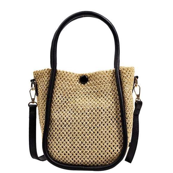 Niche design sense straw bag women summer messenger bag popular portable bucket bag Mart Lion   