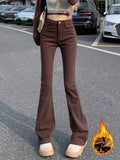 Fleece Flared Pants Y2K Jeans Women Winter Warm High Waist Stretch Legs Hick Velvet Female Jean Denim Trousers Mart Lion   