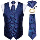 Men's Vest Tie Set Classic Wedding Paisley Black Gold Paisley Tuxedo Suit Vest Formal Dress Male Mart Lion VJ-104-JZ03 XL 