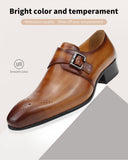 Mens Formal Male Shoe Side Buckle Leather Shoes Pointed Toe Bullock Carving classic style Classic gentleman Formal wear Pointed  MartLion