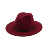 Fedora Hat Black Leather Belt Ladies Hat Decoration Felt Hats For Women Wool Blend Simple British Style Men's Panama Hat Mart Lion Wine red One Size 