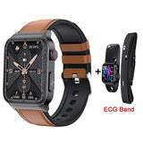 E500 ECG+PPG Smart Watch Men's Laser Treatment Of Hypertension Hyperglycemia Hyperlipidemia Heart Rate Healthy Sport Smartwatch Mart Lion Brown ECG Band  