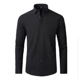 Four Season Classic Non-iron Men's Long Sleeved Casual Shirt Solid Color Mercerized Vertical Shirts Mart Lion black 38 45kg-53kg 