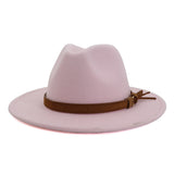 Fedora Hat Men's Women Brown Leather Belt Decoration Felt Hats Autumn Winter Imitation Woolen For Women British Style Felt Hat Mart Lion Pink 56-58cm 