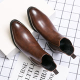 Chelsea Boots Men's Shoes PU Brown Versatile Casual British Style Street Party Wear Classic Ankle Mart Lion   