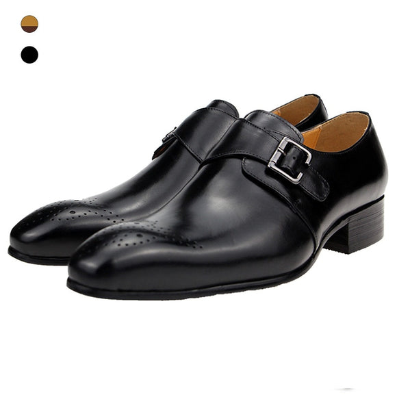 Men's Formal Shoes Side Buckle Leather Pointed Toe Bullock Carving classic style Classic gentleman Formal wear Pointed Mart Lion   