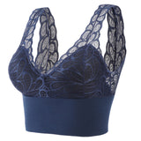 Lace Bras For Women Floral Bralette Push Up Wireless Bra Without Underwire Backless Top Sleeping Brassiere Padded Lingerie Mart Lion Blue One Size(F) China
