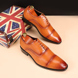 Classic British Leather Shoes Men's Retro Derby Dress Office Flats Wedding Party Oxfords Mart Lion Light Brown 37 China