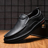 Handmade Genuine Leather Shoes Men Four Seasons Cow Leather Casual Footwear Black Brown Loafers Mart Lion Black 38 