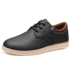 Men's Leather Casual Shoes Flat Trendy Sneaker Oxfords Zapatillas Mart Lion Black 39 