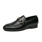 Men's Loafers Blue Brown Metal Decoration Classic Slip-on Dress Shoes Mart Lion Black 38 
