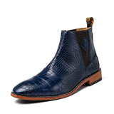 Chelsea Boots Men's Boots PU Solid Color Classic Casual Versatile Crocodile Pattern Slip-On Fashion Ankle Mart Lion Blue 38 