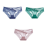 3pcs Lace Underwear For Women Low Waist Briefs Female Transparent Mesh Ladies Solid Panties Mart Lion blue-green-pink M China|3PCS