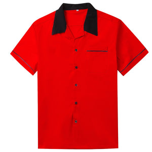 50s Vintage Rockabilly Shirts Men's Short Sleeve Punk Rave Hip Hop Stitching Rock-n-roll Apparel Red White Yellow