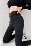 Stretch Jeans Women Push Up Retro High Waist Skinny Mom Pants Korean Denim Trousers Femme Mart Lion Black XS CN