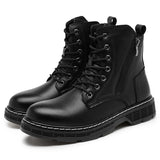Men's Workwear Side Zipper Martin Boots Plus Cotton Leather Shoes Mart Lion Black 38-24cm 