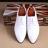 Classic Retro Brogue Shoes Patent Leather Men's Lace-Up Dress Office Party Wedding Oxfords Mart Lion White 37 China
