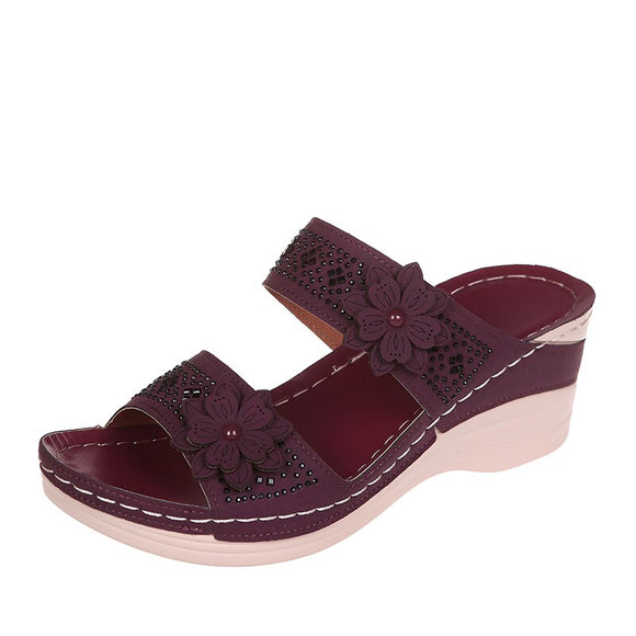  Summer Women's Slippers Shoes Retro Roman Platform Sandals Pu Casual Flower Wedge Mart Lion - Mart Lion