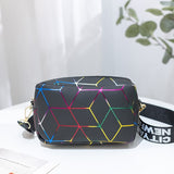 Women Bags Rhombus Ribbon Camera Small Square Bag Casual Mobile Phone Bag Small Mart Lion Black colored lines  