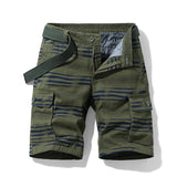 Summer Casual Short Men's Stripe Cargo Shorts Cotton Military Jogger Knee Length Breeches Bermuda Men's Shorts Mart Lion Green 28 