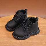 Autumn Winter Boots for Kids Leather Shoes Thicken Warm Girl Snow Cotton Boy Sneakers Mart Lion CN 21 insole 13cm STP070 Black Thin 