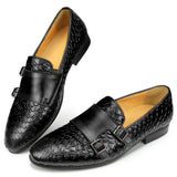 Slip-on Men's Shoes Loafers Spectator texture Low Heel Metal buckle monk Elegant Wedding Party Designer dress Mart Lion Black 39 
