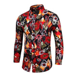 Chemise Slim Homme Men's Outfits Floral Shirt Streetwear Vintage Chinese Style Long Sleeve Dress Shirts Blouses Tops Mart Lion 1071-Red M 48-53KG 