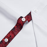 White Red Dress Shirts Men's Clothing Long Sleeve Tuxedo Social Casual Splicing Paisley Collar Cuff Men's Shirt Mart Lion   