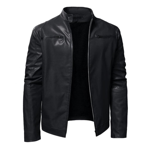 Men's Designer Jacket Leather Coats Vintage Warm Thick Fleece Zipper Cardigan Veste Homme Motorcycle Windbreaker Mart Lion Black S 48-55kg 