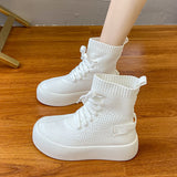 Summer Thin Fried Street Hellow Boots Women British Style Breathable Hollow-out Flying Woven Thin Booties Thick Bottom Mart Lion   