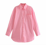 Green Women's Oversize Shirt 100% Cotton Blouse Autumn Casual Basic Top Long Sleeve Loose Beautiful Blouses Mart Lion Pink S 