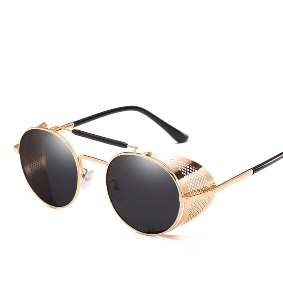 Retro Round Metal Sunglasses Steampunk Men's Women Brand Designer Glasses Oculos De Sol Shades UV Protection Mart Lion 2-Golden-Black As Picture 