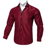Long Sleeve Shirts For Men Solid Red Blue Black Splicing Paisley Mens Designer Clothes Camisa Masculina Men Social Dress Shirt Mart Lion   