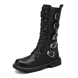 Men's Leather Motorcycle Boots Black Gothic Punk Cowboy Casual Military Tactical Mart Lion   