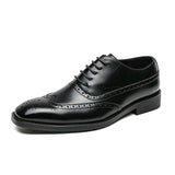 In Brown Brogue Shoes Men's Black Lace-up Square Toe Party Wedding Mart Lion   