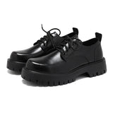 Men's Platform Leather Casual Shoes Black White Vintage Lace Up Dress Shoes Oxfords Wedding Flats Mart Lion   