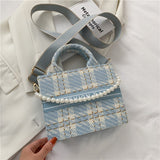 Big Bag Tide Net Red Checkered Handbag Sense Armpit Bag Korean Version Of The Tote Bag Mart Lion Light Blue  