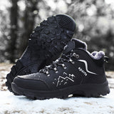 Men's Boots Water Proof Leather Winter Shoes Short Plush Black Snow Platform Outsole Non-slip Mart Lion   