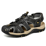 Summer Men's Sandals Outdoor Non-slip Beach Handmade Genuine Leather Shoes Sneakers Mart Lion Black 23 6.5 