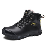 Men's Winter Snow Boots Waterproof Leather Sneakers Super Warm Outdoor Hiking Work Shoes Cycling Mart Lion Black 38 