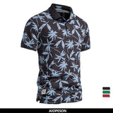 Hawaii Style Men's Polo Shirts Cotton Leaf  Printing Short-sleeved Design Mart Lion   