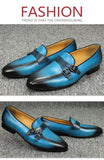 Men's Loafers Shoes Luxury Vintage Double Monk Strap Slip on Evening Wedding Blue Model Show Casual one-step loafers Mart Lion   