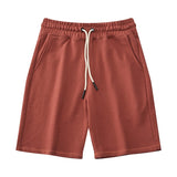 Summer Vintage Men's Casual Shorts Cotton Multicolor Drawstring Simple Sports Shorts Loose Mart Lion Sulfur Red M 