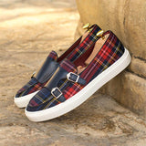 Loafers Men's Shoes Canvas Plaid Classic Moccasin Man Party Outdoor Daily PU Double Buckle All-match Casual Mart Lion   
