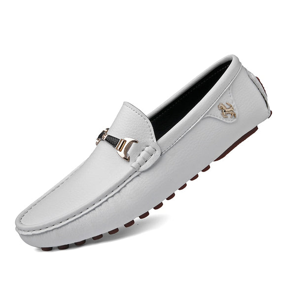 White Loafers Men's Handmade Leather Shoes Black Casual Driving Flats Blue Slip-On Moccasins Boat Shoes Mart Lion 2202-white 37 