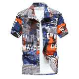 26 Colors Summer Men's Hawaiian Shirts Short Sleeve Button Coconut Tree Print Casual Beach Aloha Shirt Mart Lion 10 blue 2XL for 180CM 80KG 