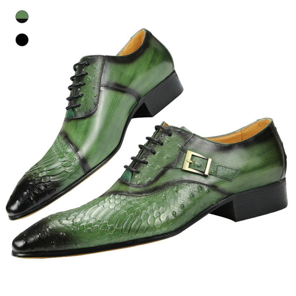 Men's Green Oxford Dress Shoes dress shoe vestidos Side Buckle Leather Wingtip Lace Up office wedding Husband gift Mart Lion   