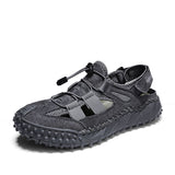 Men's Sandals Beach Sandals Soft Summer Shoes Genuine Leather Outdoor Roman Mart Lion 8939-gray 38 